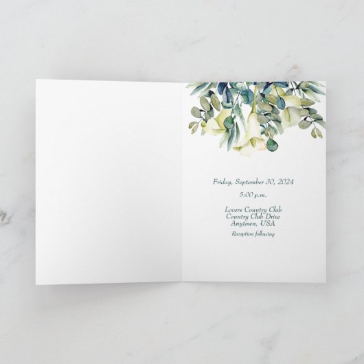 Witte Calla Lily en Eucalyptus Ivoor en Goud (Binnen)