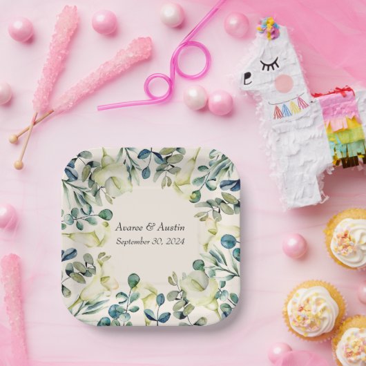 Witte Calla Lily en Eucalyptus Papieren Bordje (Feest)