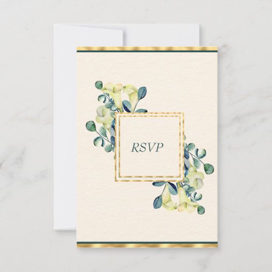 Witte Calla Lily en Eucalyptus RSVP Kaartje (Voorkant)