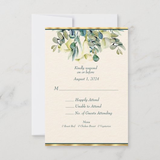 Witte Calla Lily en Eucalyptus RSVP Kaartje (Achterkant)