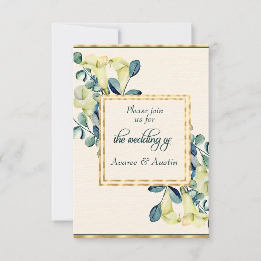 Witte Calla Lily en Eucalyptus Save The Date (Voorkant)