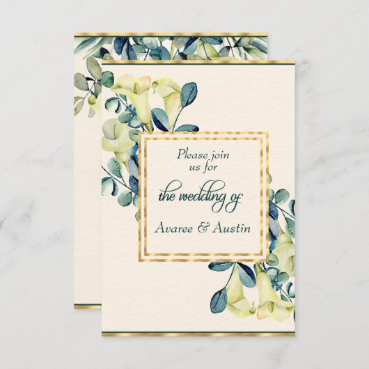 Witte Calla Lily en Eucalyptus Save The Date (Voorkant / Achterkant)