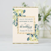 Witte Calla Lily en Eucalyptus Save The Date (Staand voorkant)