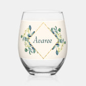 Witte Calla Lily en Eucalyptus Wijnglas Zonder Voet (Voorkant)