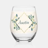 Witte Calla Lily en Eucalyptus Wijnglas Zonder Voet (Voorkant)