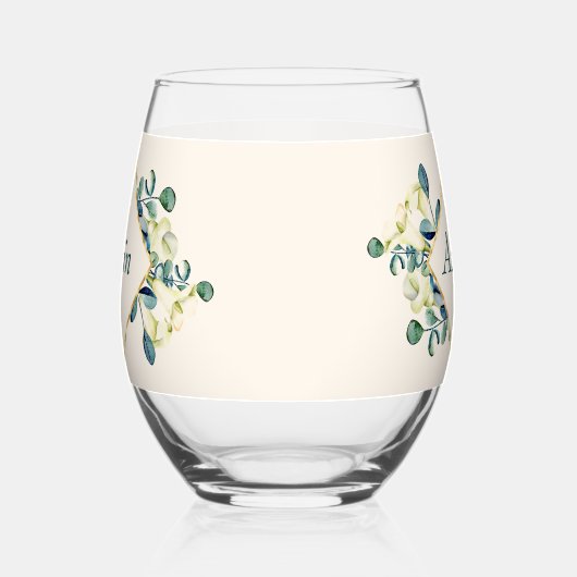 Witte Calla Lily en Eucalyptus Wijnglas Zonder Voet (Links)