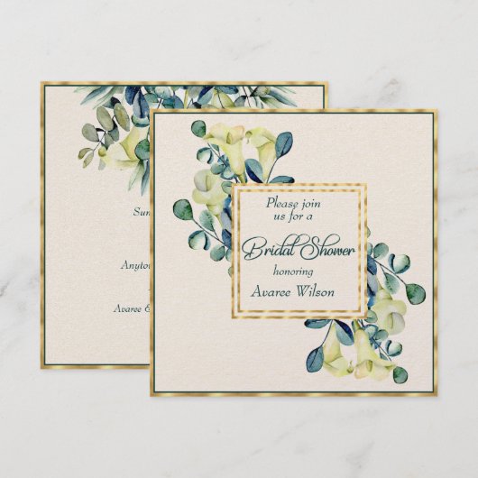 Witte Calla Lily Eucalyptus Ivoor Gouden Douche Kaart (Voorkant / Achterkant)