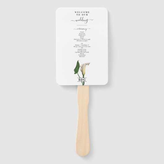 Witte Calla Lily Groene Botanische Huwelijksprogra Handwaaier (Voorkant)