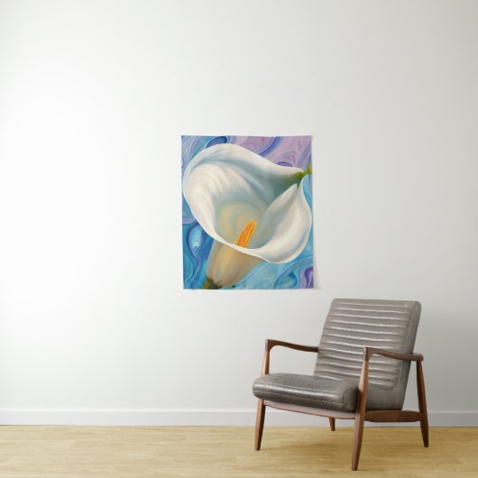 Witte Calla Lily in stijl van Georgia O'Keeffe Wandkleed (In situ)