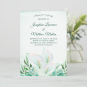 Witte Calla Lily Monogram bruiloft uitnodigingen (Staand voorkant)
