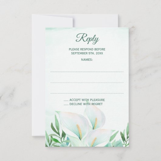 Witte Calla Lily Monogram Trouwantwoord Kaarten RSVP Kaartje (Voorkant)
