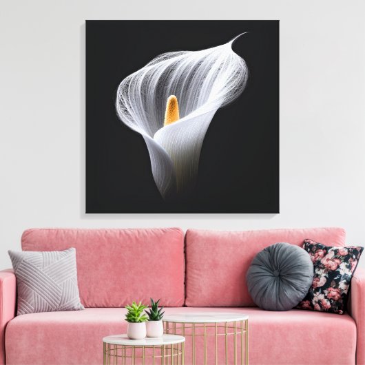 Witte Calla Lily op zwart Canvas Afdruk (Insitu (Woonkamer))