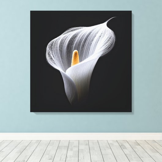 Witte Calla Lily op zwart Canvas Afdruk (Insitu (Houten vloer))