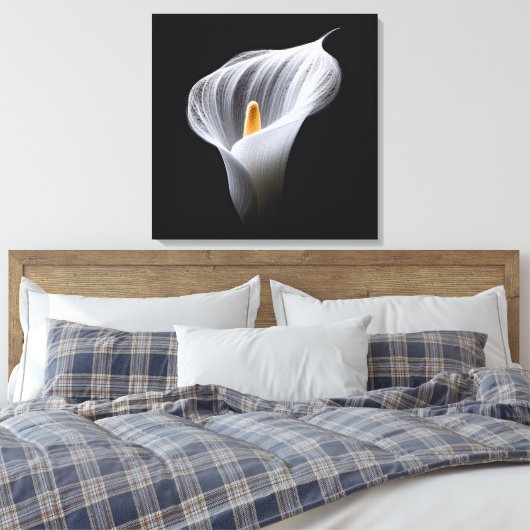 Witte Calla Lily op zwart Canvas Afdruk (Insitu (Slaapkamer))