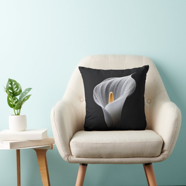 Witte Calla Lily op zwart Kussen (Stoel)
