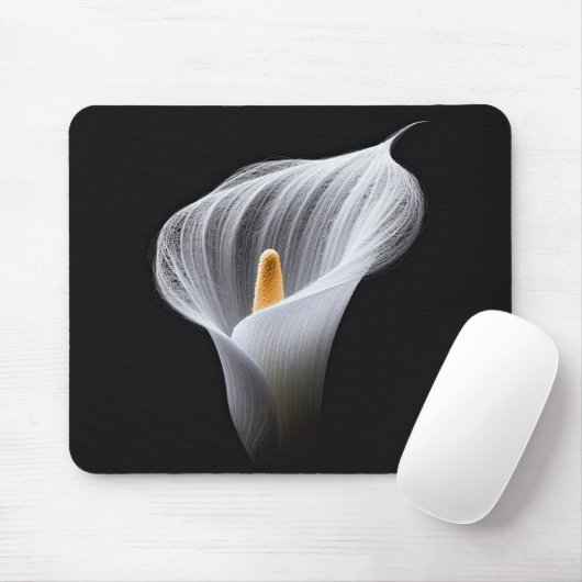 Witte Calla Lily op zwart Muismat (Met muis)