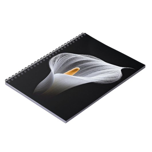 Witte Calla Lily op zwart Notitieboek (Linkerzijde)