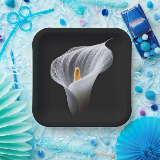 Witte Calla Lily op zwart Papieren Bordje (Feest)