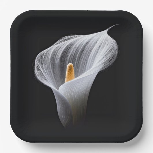 Witte Calla Lily op zwart Papieren Bordje (Voorkant)