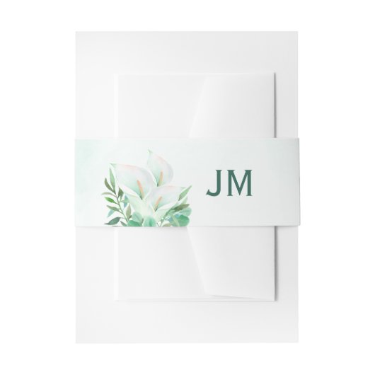 Witte Calla Lily Waterverf Monogram Bruiloft Uitnodigingen Wikkel (Voorkant Voorbeeld)