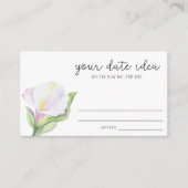 Witte calla - Uitgaansideeën voor een avond \ Datu Informatiekaartje (Voorkant)