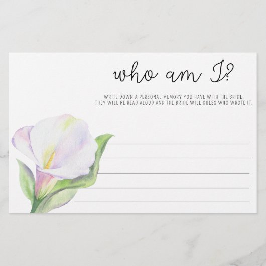 Witte calla - Wie ben ik vrijgezellenfeest spel Briefpapier (Voorkant)