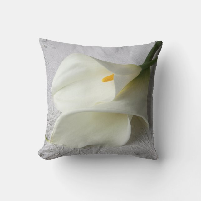 witte calla's op linnen kussensloop kussen (Voorkant)