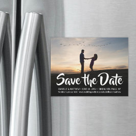 Witte Calligrafie Eén Foto Trouw Save the Date Magnetische Uitnodiging