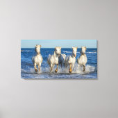 Witte Camarque paarden galopperen door golven Canvas Afdruk (Voorkant)