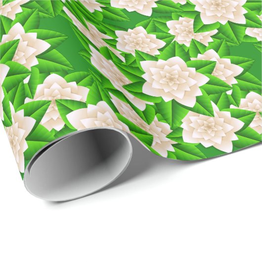 Witte Camelia's en Groene Bladeren Cadeaupapier (Rol Hoek)