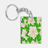 Witte Camelia's en Groene Bladeren Sleutelhanger (Voorkant Links)