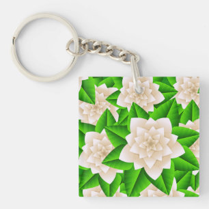 Witte Camelia's en Groene Bladeren Sleutelhanger