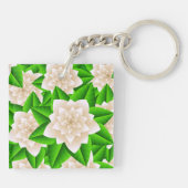 Witte Camelia's en Groene Bladeren Sleutelhanger (Achterkant)