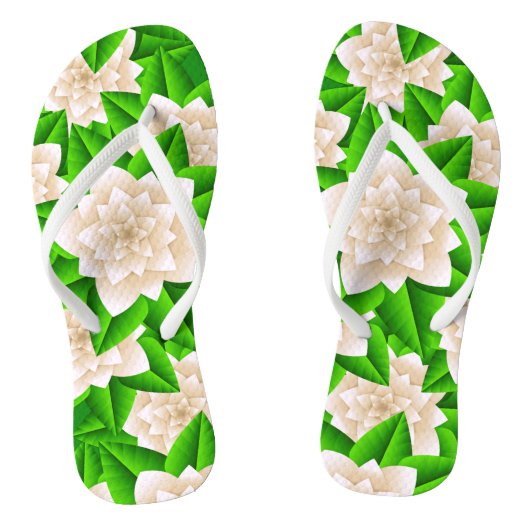 Witte Camelia's en Groene Bladeren Teenslippers (Voetbed)