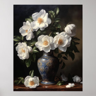 Witte Camellia Bloemen Art Print Poster