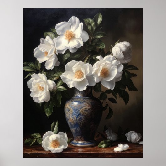Witte Camellia Bloemen Art Print Poster (Voorkant)