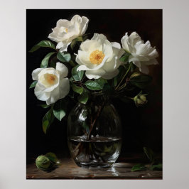 Witte Camellia Bloemen Art Print Poster