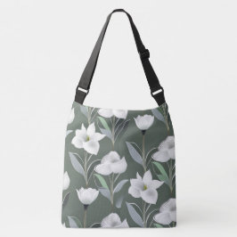 Witte Camellia-ventilator op donkergrijze achtergr Crossbody Tas