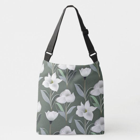 Witte Camellia-ventilator op donkergrijze achtergr Crossbody Tas (Voorkant)