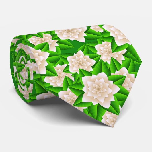 Witte Camellias en Groene Bladeren Stropdas (Opgerold)