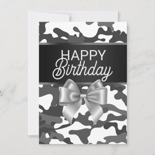 Witte Camo & Bow Happy Birthday Day Kaart (Voorkant)