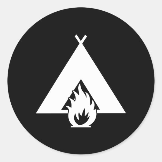 Witte Campfire en tentsymbool voor donkere achterg Ronde Sticker (Voorkant)