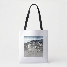 Witte Canvas tas - Twee harten in het zand