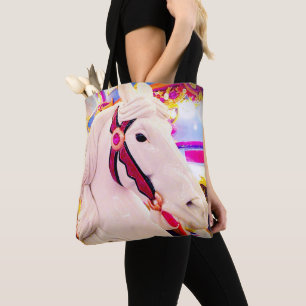 Witte carrousel draaimolen paard foto kleurrijk tote bag