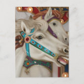Witte carrousel paard met blauw afbeelding met bri briefkaart (Voorkant)