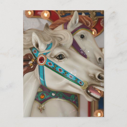 Witte carrousel paard met blauw afbeelding met bri briefkaart (Voorkant)