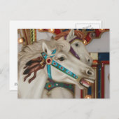 Witte carrousel paard met blauw afbeelding met bri briefkaart (Voorkant / Achterkant)