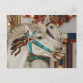 Witte carrousel paard met blauw afbeelding met bri briefkaart (Voorkant)