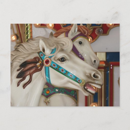 Witte carrousel paard met blauw afbeelding met bri briefkaart (Voorkant)
