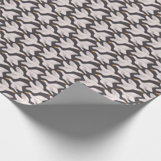 Witte Cartoon Goose Geometric Pattern Dark Grey Cadeaupapier (Hoek)